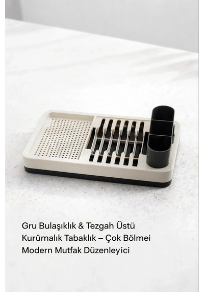 Gri Mutfak Bulaşıklığı Tezgah Üstü Tabaklık Bardaklık Kaşıklık Kurutma Standı Diğer