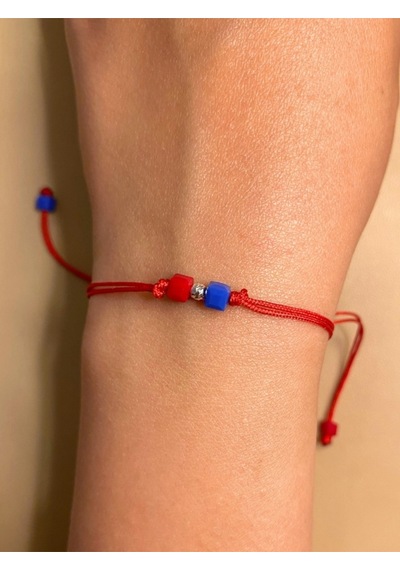 Tarzına Renk Kat: Unisex Gümüş Dorikalı Ipli Minimal Bordo-mavi Küp Boncuk Bileklik Bordo - Mavi