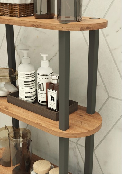 Soft 3 Katlı Banyo Düzenleyici Çok Raflı Banyo Organizeri Çok Amaçlı Banyo Düzenleyici - Meşe Kahverengi