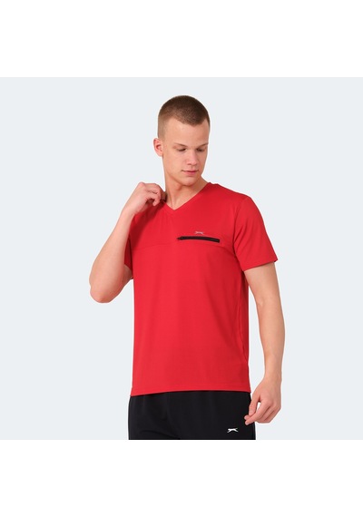 Slazenger KALLIAS Erkek Cepli V Yakan Kırmızı Tişört