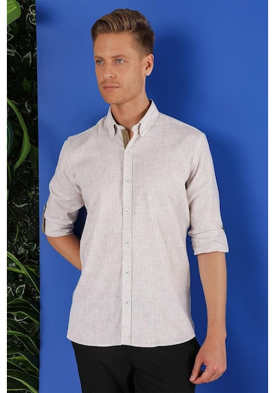 Efor G 1555 Slim Fit Bej Klasik Gömlek Bej