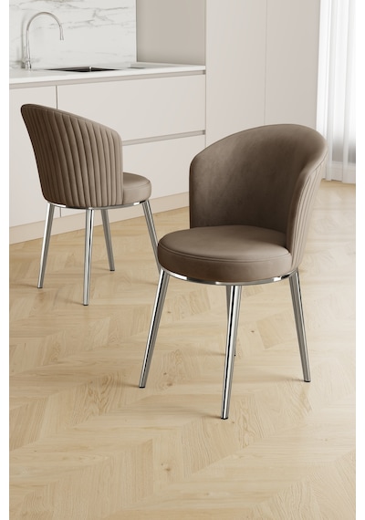 Nisare Serisi 90x168 Lak Panel Siyah Mermer Desen Masa Takımı Krom Ayaklı 6 Sandalye Siyah Mermer - Cappucino