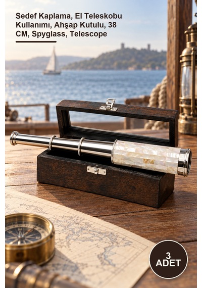 3 Adet Pirinç Teleskop Kaplama, El Teleskobu Kullanımı, Ahşap Kutulu, 38 Cm, Spyglass, Telescope