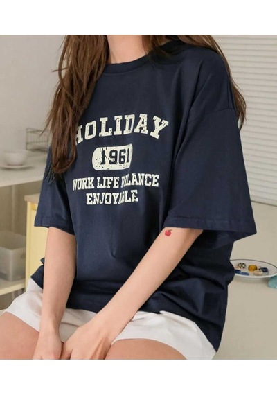 Kozia Outdoors Malkoçbey Holiday Baskili Oversize Unisex Basic T-shirt Lacivert