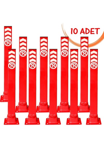 Kilitli Otopark Direği Kilitli Yatar Park Bariyeri Kişisel Otopark Direk 60 Cm 10 Adet Kırmızı