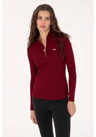 U.S. Polo Assn. Kadın Bordo Fermuarlı Dik Yaka Sweatshirt 50313564-VR014