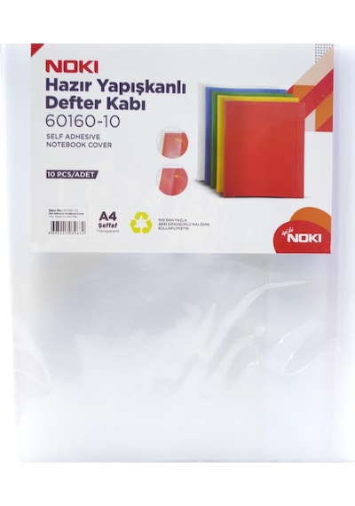 Noki A4 10'lu Şeffaf Yapışkanlı Defter Kabı 60160-10
