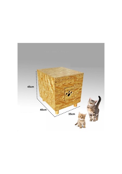 Kedi Kulübesi Lüx Plus Su Geçirmez Dış Mekan Ahşap Kedi Evi 45 x 40 x 35 CM