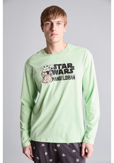 Defacto %100 Pamuk Star Wars-mandalorian Pijama Takımı Uzun Kollu Üst Uzun Alt F7497ax26augn693 Yeşil-gn693