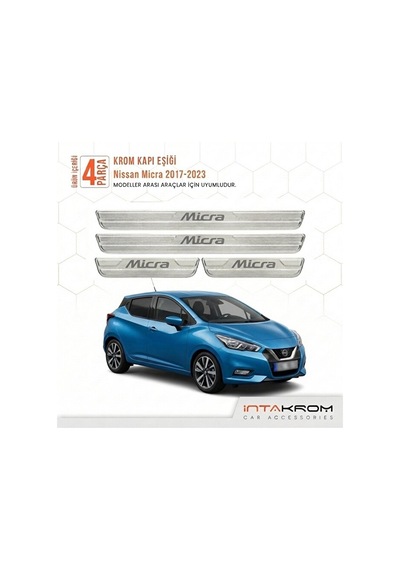 Nissan Micra 2017-2023 Uyumlu Satine Krom Kapı Koruma Eşiği 4 Par