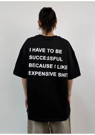 Zaee Expensive Taste Baskılı Oversize Tişört Siyah