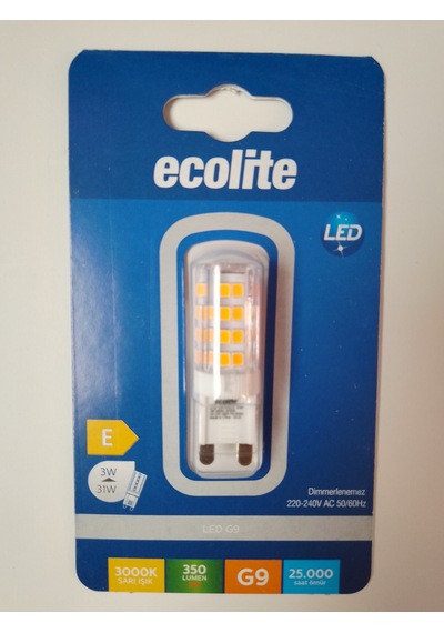 Ecolite 3'lü Paket G9 3w Led Ampul Gün Işığı Sarı Işık