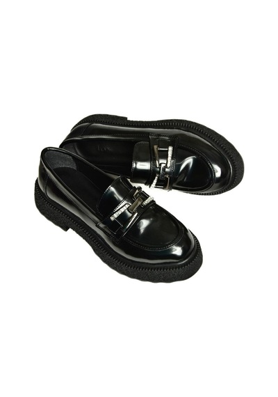 Fox Shoes T996198408 Siyah Rugan Kalın Tabanlı Makosen Kadın Ayakkabı Siyah-rugan Siyah