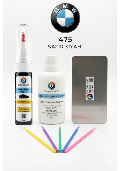 Bmw 475 Safir Siyahı İğneli Ve Fırçalı 2 Si 1 Arada Rötuş Boyası Yüzey Temizleme Solüsyonu Profesyonel Ve Çapaksız Rötuş Çeliği 5'li Uygulama Çubuğu Seti