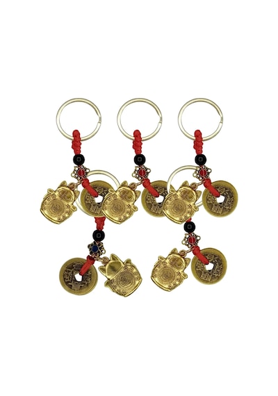 5 Adet Maneki Neko Metal Anahtarlık Feng Shui Şans Ve Bereket Parası