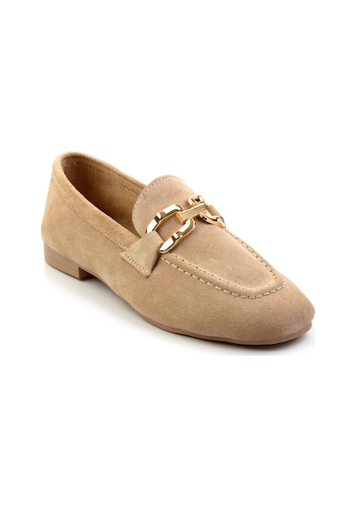 Bambi Vizon Hakiki Deri Kadın Loafer Ayakkabı K01763071002 Vizon