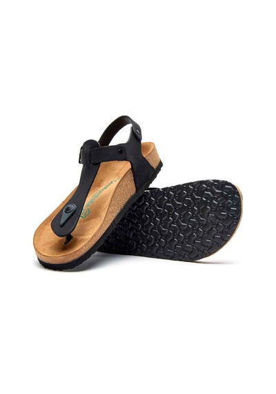Comfortfusse Gerda - Kadın Ortopedik Hakiki Deri Sandalet Siyah Nubuk Deri