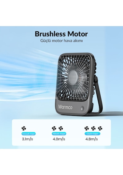 Warmco D1 Masaüstü Vantilatör Usb Ve Type-c Bağlantılı Taşınabilir Ultra İnce Soğutucu Fan Siyah