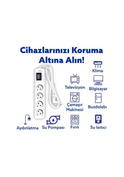 Tomzn Akım Ve Voltaj Korumalı Uzatmalı Çoklu Priz 16a Voltaj Ve Akım Koruma Prizi 1,5 Metre