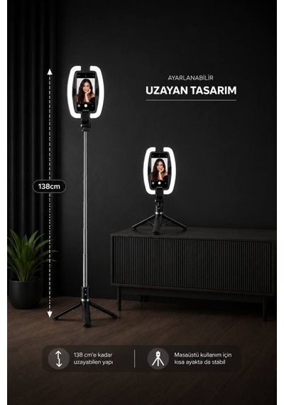 Monopod Tripod Led Işık Selfie Kumandalı Tripod 138cm Canlı Yayın Telefon Tutcusuraylax Led Işıklı Selfie Çubuğu Tripod 138 Cm Bluetooth Kumandalı Telefon Tutucu