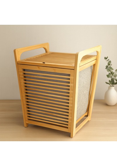 Bambu Kirli Çamaşır Sepeti 40x35x60 Cm Renkli