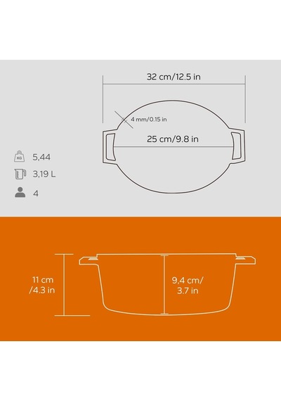 Cookware Trendy Dökme Demir Emaye Güveç Tenceresi/kızartma Tavası, Oval, 25 Cm, 3,19 L, Turuncu Diğer