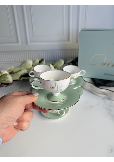 Türk Kahve Fincanı Peachy 6 Kişilik 12 Parça Renkli