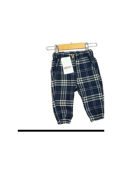 Çikoby Erkek Bebek Bel Paça Lastikli Rahat Kalıp Ekose Pantolon-13474 Lacivert