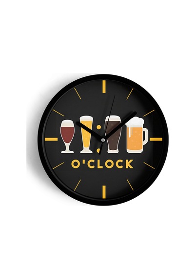 Modern Yazılı Tasarım - Kokteyl - Bira Temalı Duvar Saati - 25cm - Önü Camlı Siyah Kasa-jh0056 Siyah
