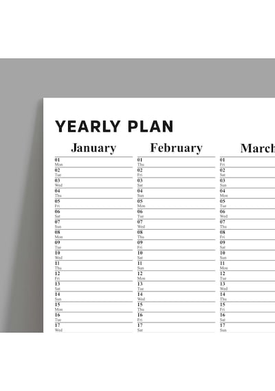Yıllık Planlayıcı, Aylık Planlayıcı, 2026 Duvar Takvimi, Siyah Beyaz, Sade Minimalist Fonksiyonel