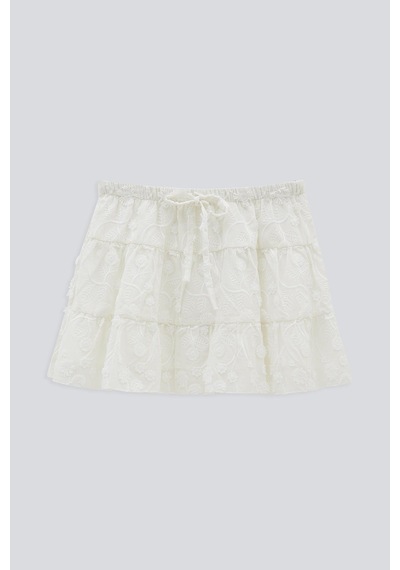 (KIDS GIRL) DOKULU DANTEL KISA ETEK Krem