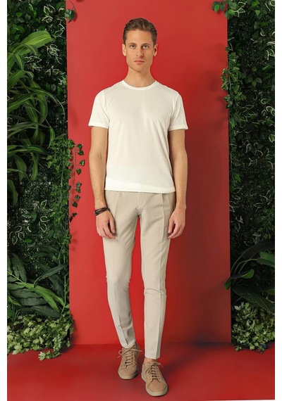 Efor Slim Fit Bisiklet Yaka %100 Pamuk Ekru Tişört Ts 878 Ekru