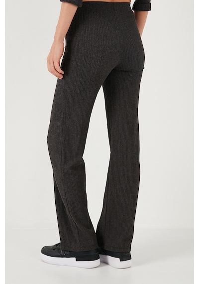 Lela Slim Fit Yüksek Bel Geniş Paça Dokulu Bayan Pantolon 5865944 Antrasit