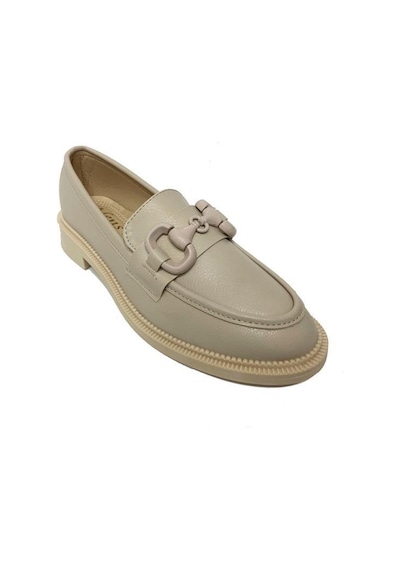 Comfort Shoes 302-24 Deri Trend Fashion Tokalı Kadın Babet Bej