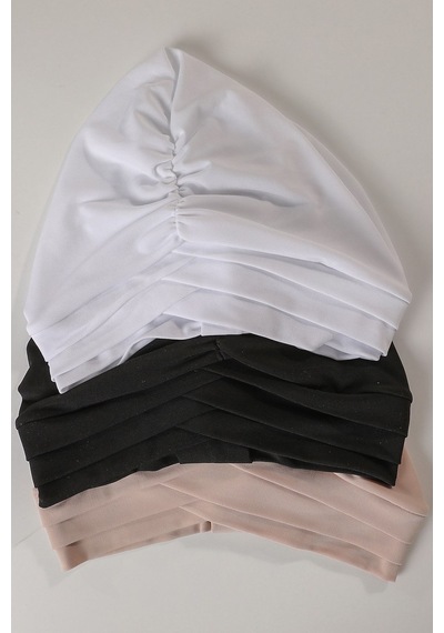 Melodi Scarf Kadın Üç Bantlı Çapraz Hazır Türban Dış Bone Siyah Taş