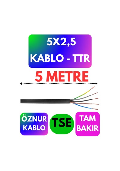 Öznur 5x2,5 Ttr Kablo Siyah Metre Seçenekli - 5 Metre