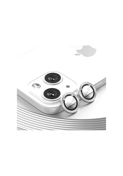 Apple  Uyumlu iPhone 13 Mini Kamera Koruyucu Lens Mercek Metal Çerçeveli 2li Set Gümüş Gri Silver