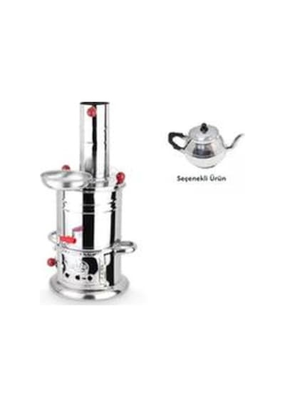 Zarif Iş Krom Odunlu Kömürlü Demlikli 3.5 L Semaver Inox Gri