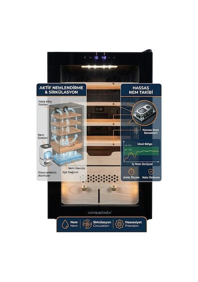 Conquistador Elektronik Nemlendirme & Soğutmalı Puro Dolabı Cnq-041