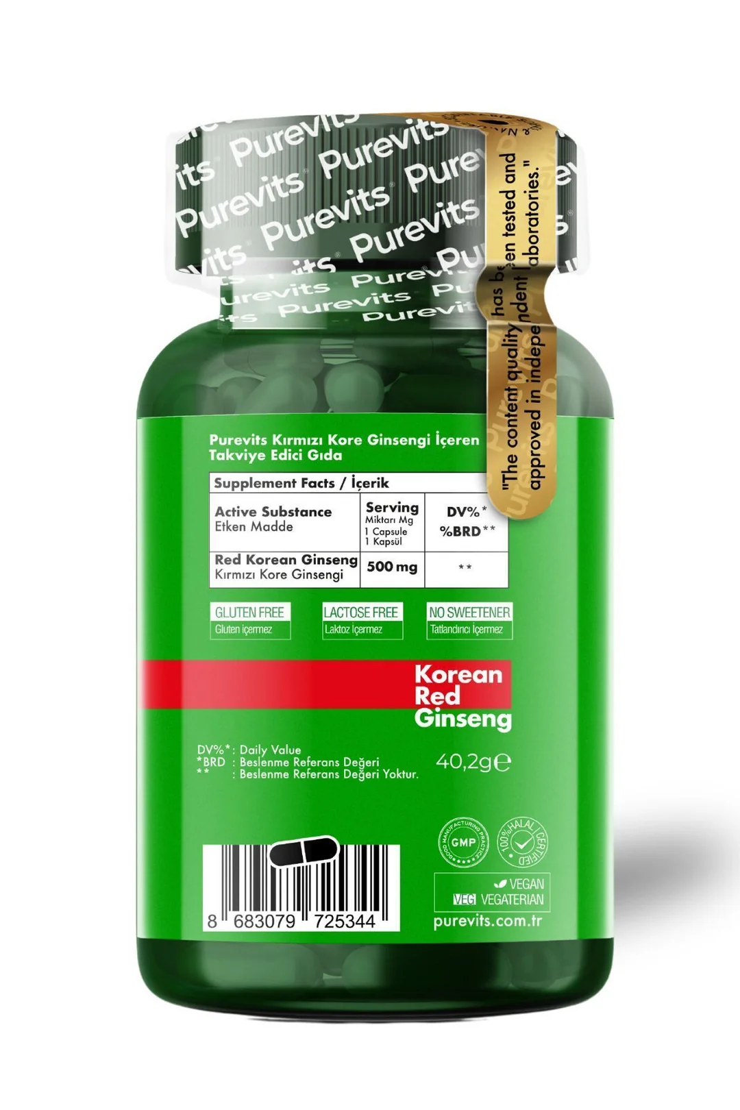 Purevits Korean Red Ginseng 500 Mg 60 Vegan Kapsül