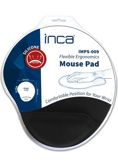 Inca Imps-009 Bilek Destekli Silikon Mousepad Large Kaydırmaz Taban Siyah