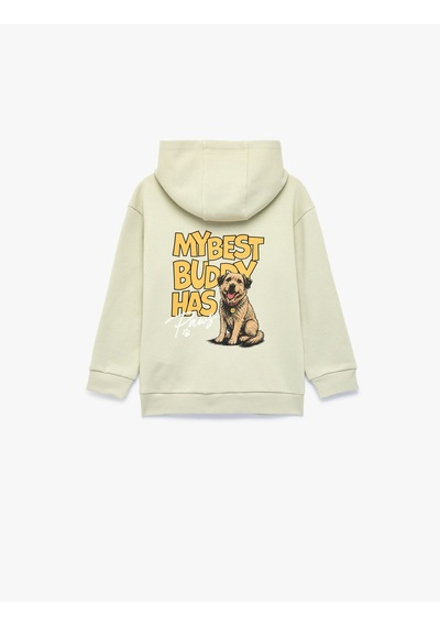Koton Köpek Detaylı Önü Ve Arkası Baskılı Şardonlu Uzun Kollu Oversize Kapşonlu Sweatshirt Bej 7wkb10435tk Ekru