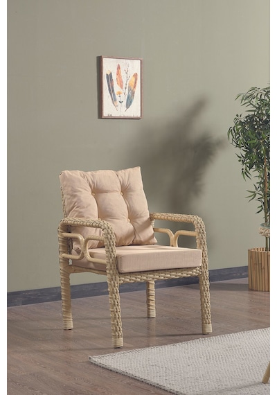 Rio Rattan Bahçe Balkon Oturma Takımı 2+1+1+camlı Masa Cappuccino Cappuccino