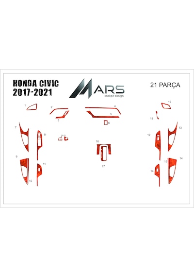 Honda Civic Torpido Kaplama 2017-2021 21 Parça Maun