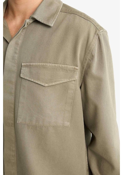 Defacto Boxy Fit Polo Yaka Twill Uzun Kollu Gömlek F7124ax25aukh401 Haki