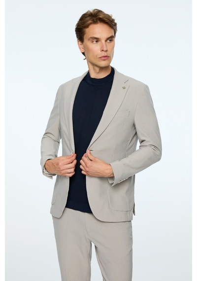 Morven Erkek Gri Poliviskon Trend Çizgili Slim Fit Mono Yaka Takım Elbise 26ms001035100 Gri