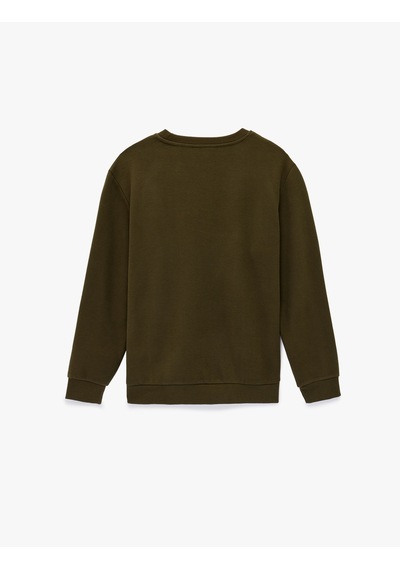 Koton Regular Fit Uzun Kollu Baskılı Bisiklet Yaka Sweatshirt Haki 6sam70017mk