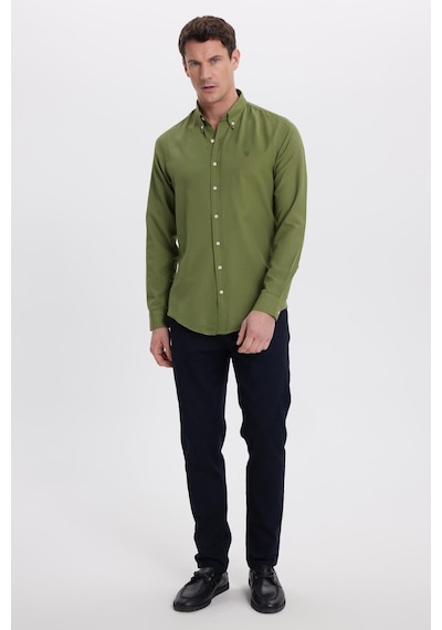 Tudors Erkek Slim Fit Dar Kesim Düz Oxford Armalı Yaka Düğmeli Yeşil Spor Gömlek-42014 Yeşil