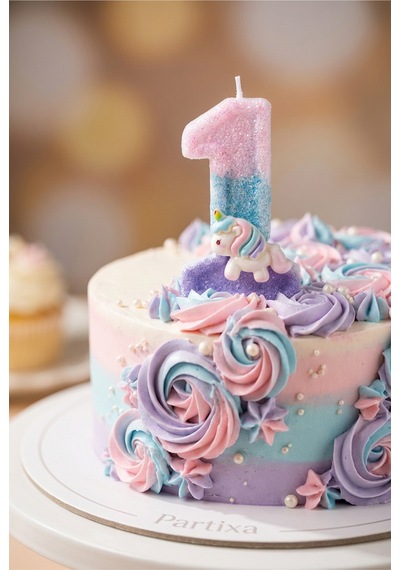 Unicorn Figürlü Pastel Renkli Rakam Mum Doğum Günü Pasta Süsü