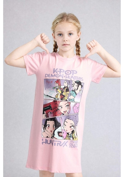 Defacto Kpop - Demon Hunters Kısa Kollu Elbise Kız Çocuk H8109a826smpn636 Pembe-pn636
